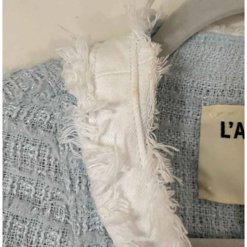 L'AGENCE Agnes Tweed Denim Jacket XS Ice Blue White $525 Quiet Luxury